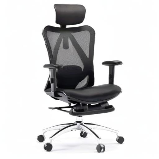 SIHOO Silla de Escritorio Ergonómica Reclinable para Oficina con reposapiés, Silla para Computadora con Respaldo Alto y reposabrazos Ajustable, Malla cómoda y Ruedas Lisas (Negro)