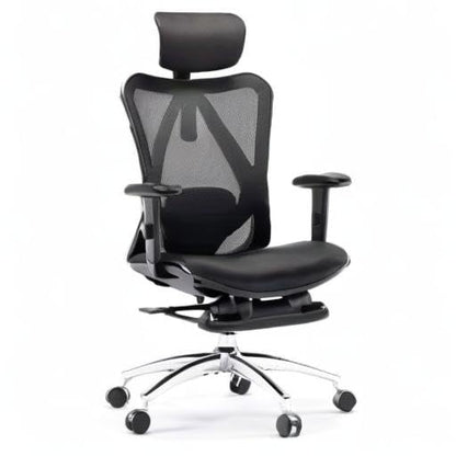SIHOO Silla de Escritorio Ergonómica Reclinable para Oficina con reposapiés, Silla para Computadora con Respaldo Alto y reposabrazos Ajustable, Malla cómoda y Ruedas Lisas (Negro)
