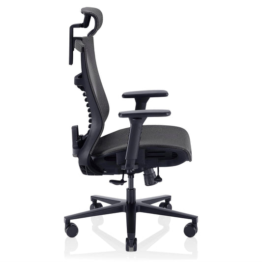 VALK Noma Office - Silla Gaming de Malla Transpirable, Silla Oficina Ergonomica, Reposabrazos 3D, Mecanismo Sincronizado con Asiento Deslizante, Base Aluminio, Reclinable (Gris/Negro)