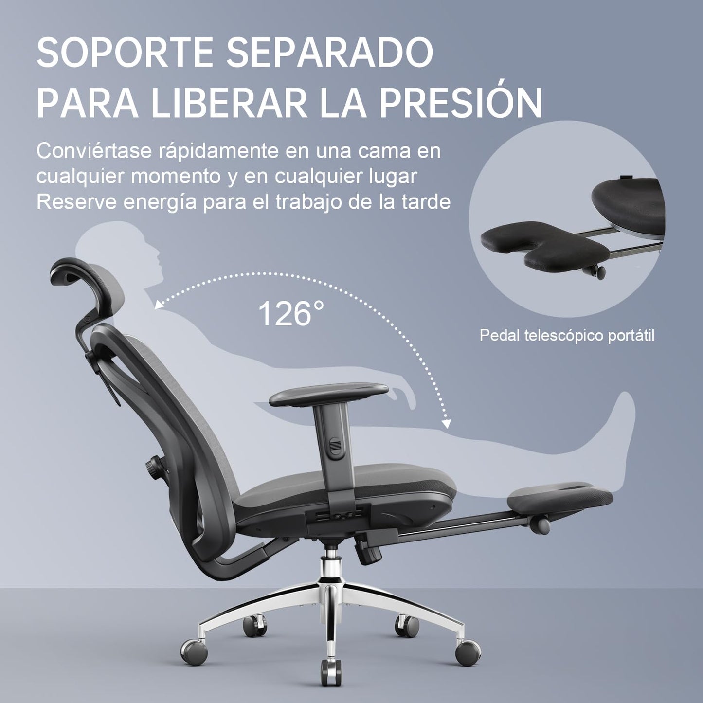 SIHOO Silla de Escritorio Ergonómica Reclinable para Oficina con reposapiés, Silla para Computadora con Respaldo Alto y reposabrazos Ajustable, Malla cómoda y Ruedas Lisas (Negro)