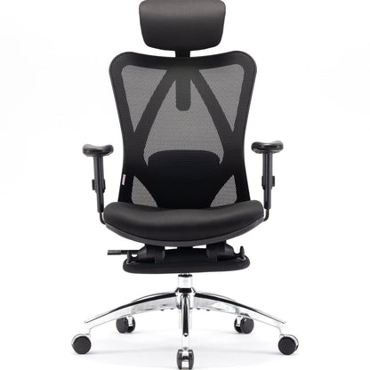 SIHOO Silla de Escritorio Ergonómica Reclinable para Oficina con reposapiés, Silla para Computadora con Respaldo Alto y reposabrazos Ajustable, Malla cómoda y Ruedas Lisas (Negro)