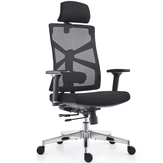 HOLLUDLE Silla de Oficina Ergonómica con Respaldo Adaptativo, Silla de Escritorio de Alto Respaldo con Reposabrazos 4D, Profundidad de Asiento Ajustable, Soporte Lumbar y Reposacabezas 2D, Negro