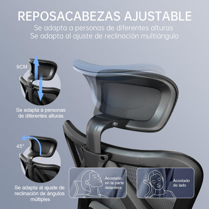 SIHOO Silla de Escritorio Ergonómica Reclinable para Oficina con reposapiés, Silla para Computadora con Respaldo Alto y reposabrazos Ajustable, Malla cómoda y Ruedas Lisas (Negro)
